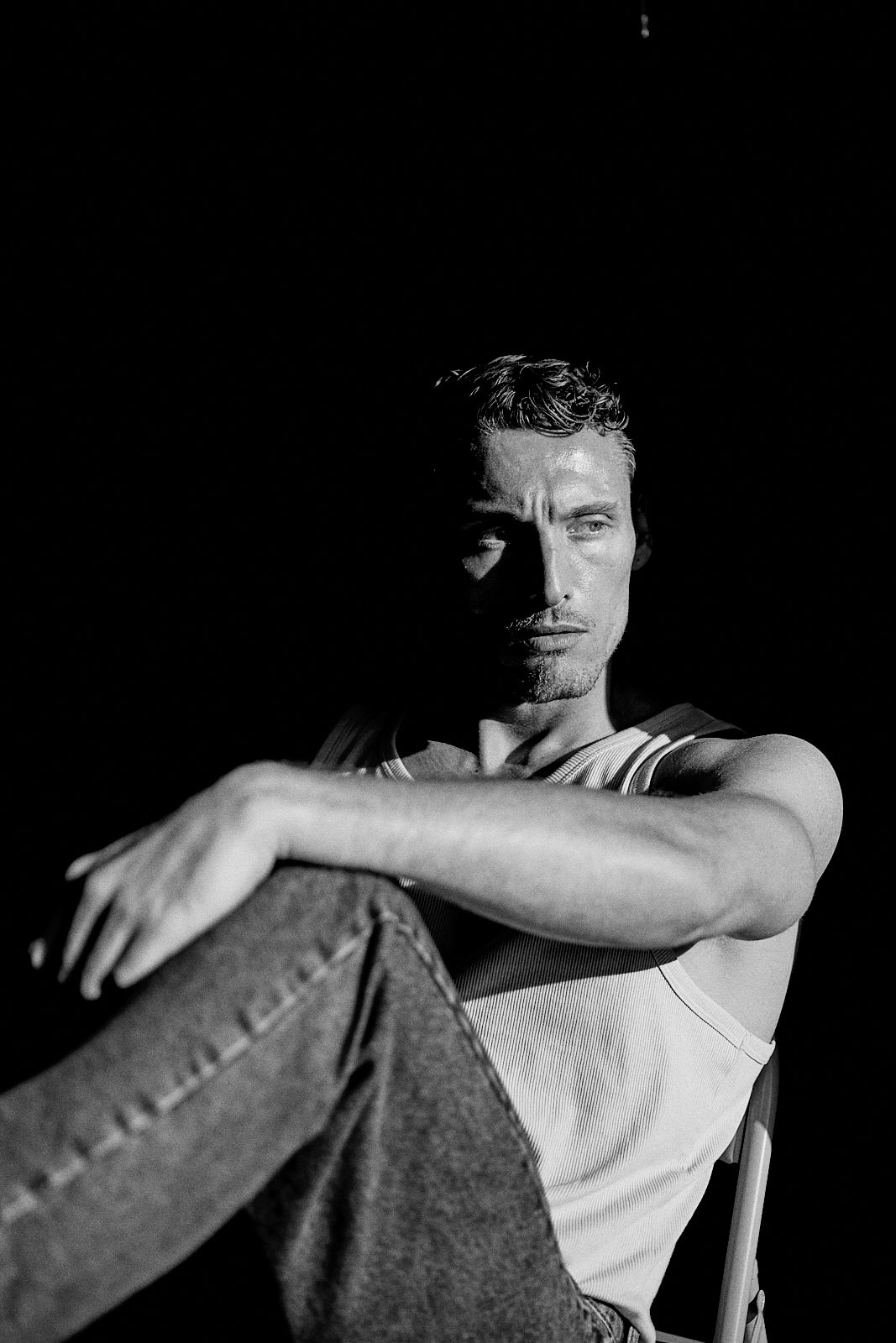 Black and white men’s modeling portrait – high contrast lighting by Vikram Pathak